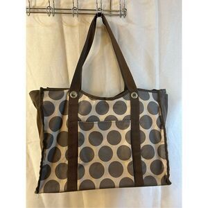 Thirty one 31 xl organizer tote zipper 17"x7"x13" bag dots gray brown